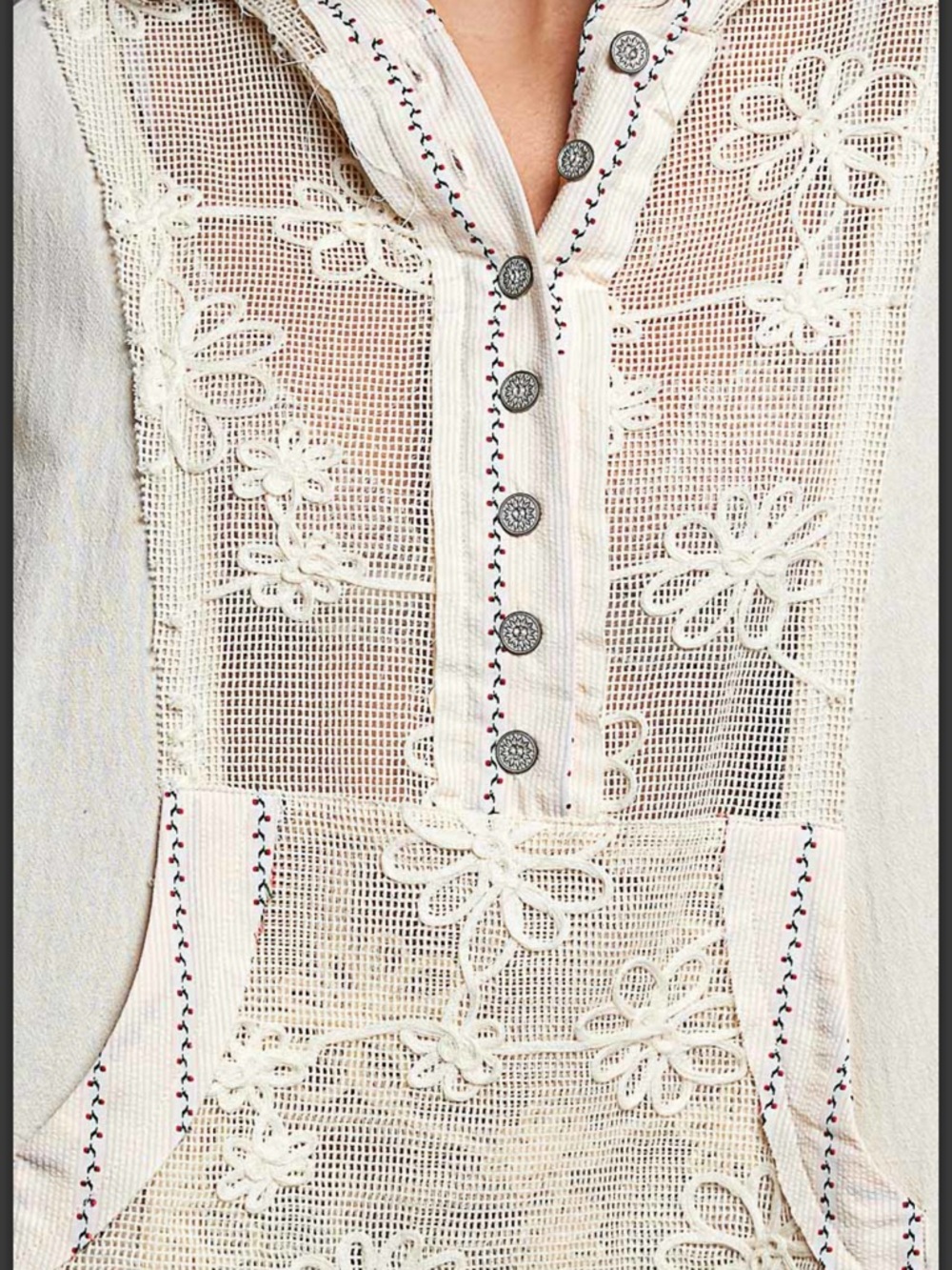 💕POL Embroidered Cream Lace Hooded Pullover - Picture 5 of 7